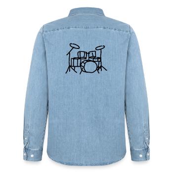 Drums Drummer Musical Instrument - Men’s Organic Denim Shirt by Stanley/Stella - light wash - Back - AI Model Male 185 light (185cm)