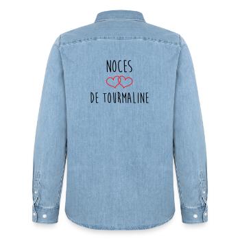 Noces de Tourmaline 52 ans de mariage - Chemise en denim homme bio Stanley/Stella - bleu clair délavé - Dos - AI Model Male 185 light (185cm)