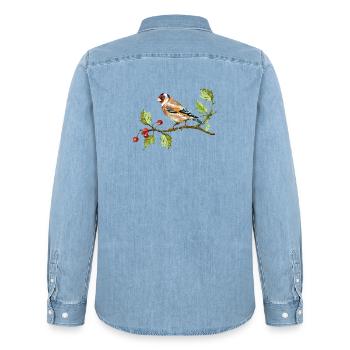 Bunter Vogel - Männer Jeanshemd Organic von Stanley/Stella - verwaschenes Hellblau - Hinten - AI Model Male 185 light (185cm)