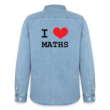 J'aime les Maths : Tee-shirt Passion Mathématiques - Chemise en denim homme bio Stanley/Stella - bleu clair délavé - Dos - AI Model Male 185 light (185cm)