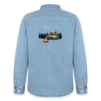 Dachzelt Camping Shirt für Outdoor Abenteurer - Männer Jeanshemd Organic von Stanley/Stella - verwaschenes Hellblau - Hinten - AI Model Male 185 light (185cm)