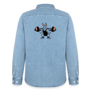 Haltère Carotte Lapin Musclé - Chemise en denim homme bio Stanley/Stella - bleu clair délavé - Dos - AI Model Male 185 light (185cm)