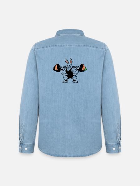 Muskel Hase Karotten Hantel - Männer Jeanshemd Organic von Stanley/Stella - verwaschenes Hellblau