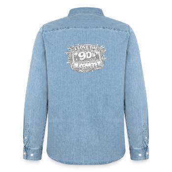 I Love the 90s Cassette - Men’s Organic Denim Shirt by Stanley/Stella - light wash - Back - AI Model Male 185 light (185cm)