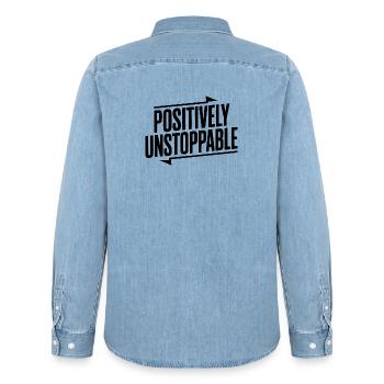 Positively Unstoppable - Men’s Organic Denim Shirt by Stanley/Stella - light wash - Back - AI Model Male 185 light (185cm)