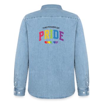 LGBT Pride Month - The Power of Pride - Men’s Organic Denim Shirt by Stanley/Stella - light wash - Back - AI Model Male 185 light (185cm)