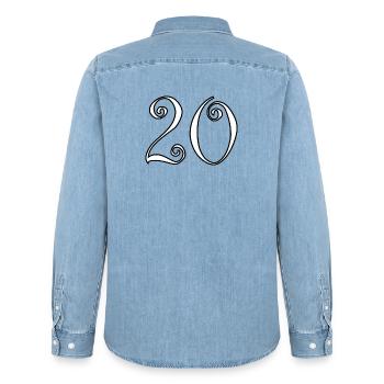 20. 20th ANNIVERSARY. 20 YEARS ANNIVERSARY. 20 YEARS. - Men’s Organic Denim Shirt by Stanley/Stella - light wash - Back - AI Model Male 185 light (185cm)