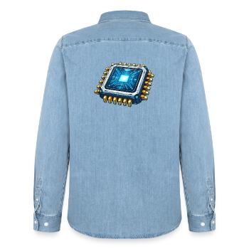 Luminous Microchip Digital Core - Men’s Organic Denim Shirt by Stanley/Stella - light wash - Back - AI Model Male 185 light (185cm)