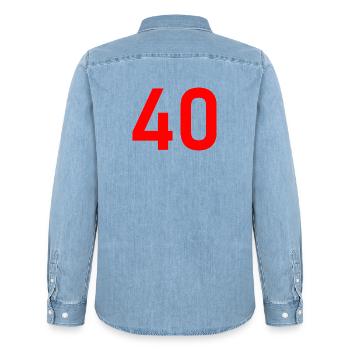 40. 40 ANS. 40e ANNIVERSAIRE. ANNIVERSAIRE 40 ANS. - Chemise en denim homme bio Stanley/Stella - bleu clair délavé - Dos - AI Model Male 185 light (185cm)