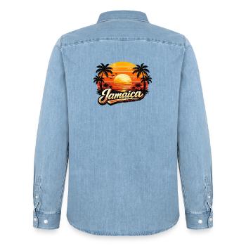 Coucher de soleil jamaïcain - Chemise en denim homme bio Stanley/Stella - bleu clair délavé - Dos - AI Model Male 185 light (185cm)
