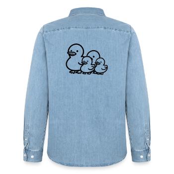 Duck Family - Men’s Organic Denim Shirt by Stanley/Stella - light wash - Back - AI Model Male 185 light (185cm)