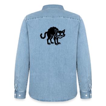 Chat noir en colère - Chemise en denim homme bio Stanley/Stella - bleu clair délavé - Dos - AI Model Male 185 light (185cm)