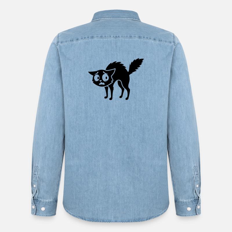 Verängstigte Katze - Männer Jeanshemd Organic von Stanley/Stella - verwaschenes Hellblau
