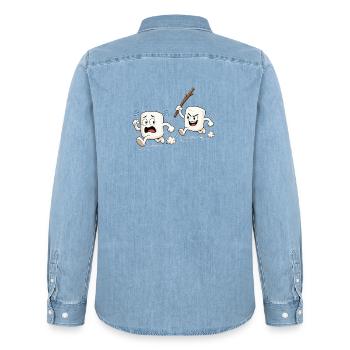 Motif comique Drôle de guimauves en fuite - Chemise en denim homme bio Stanley/Stella - bleu clair délavé - Dos - AI Model Male 185 light (185cm)