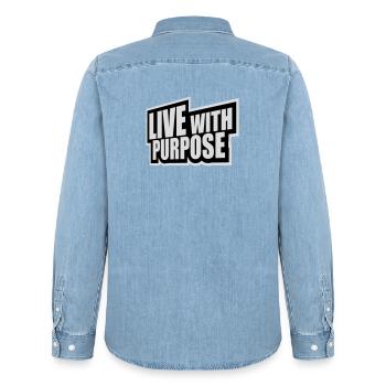 Vivre avec un but motivation sensée Mentalité dire - Chemise en denim homme bio Stanley/Stella - bleu clair délavé - Dos - AI Model Male 185 light (185cm)
