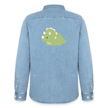 Emerald Triceratops Charm - Men’s Organic Denim Shirt by Stanley/Stella - light wash - Back - AI Model Male 185 light (185cm)