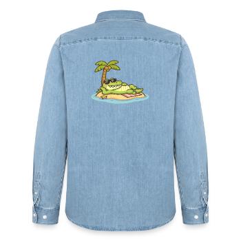 Beach crocodile with sunglasses - Men’s Organic Denim Shirt by Stanley/Stella - light wash - Back - AI Model Male 185 light (185cm)