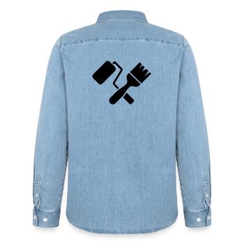 Motif de rouleau à peinture au pinceau peintre - Chemise en denim homme bio Stanley/Stella - bleu clair délavé - Dos - AI Model Male 185 light (185cm)