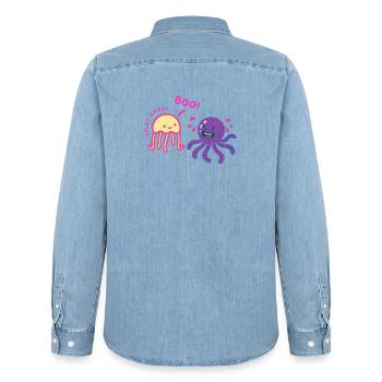 Jelly Ghost effraie une pieuvre - Chemise en denim homme bio Stanley/Stella - bleu clair délavé - Dos - AI Model Male 185 light (185cm)