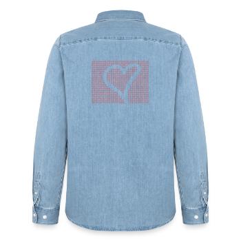Red Dot Heart Contour - Men’s Organic Denim Shirt by Stanley/Stella - light wash - Back - AI Model Male 185 light (185cm)