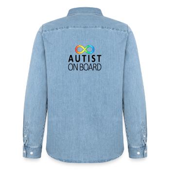 Autist on Board: Neurodiversity Stickers - Men’s Organic Denim Shirt by Stanley/Stella - light wash - Back - AI Model Male 185 light (185cm)