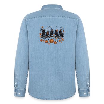Halloween Ravens Autumn Pumpkin - Men’s Organic Denim Shirt by Stanley/Stella - light wash - Back - AI Model Male 185 light (185cm)