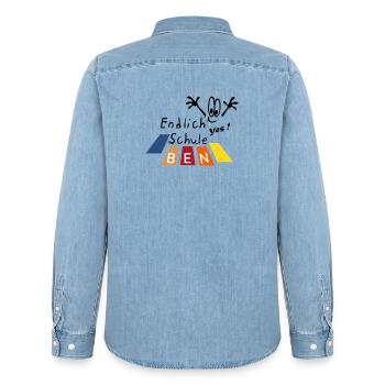 endlich Schule Ben - Männer Jeanshemd Organic von Stanley/Stella - verwaschenes Hellblau - Hinten - AI Model Male 185 light (185cm)