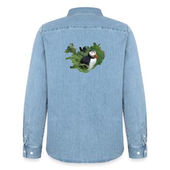 Un macareux, petit, coloré, inoubliable - Chemise en denim homme bio Stanley/Stella - bleu clair délavé - Dos - AI Model Male 185 light (185cm)