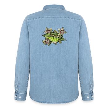 Leaf Bloom Raupengarten - Männer Jeanshemd Organic von Stanley/Stella - verwaschenes Hellblau - Hinten - AI Model Male 185 light (185cm)