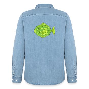 puffy  - Männer Jeanshemd Organic von Stanley/Stella - verwaschenes Hellblau - Hinten - AI Model Male 185 light (185cm)