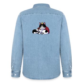 Königskatze mit Krone - Männer Jeanshemd Organic von Stanley/Stella - verwaschenes Hellblau - Hinten - AI Model Male 185 light (185cm)
