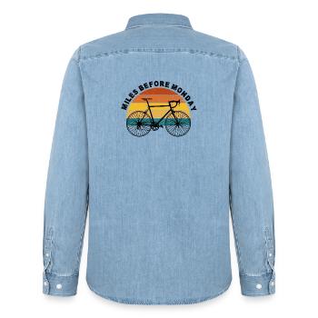 Sunset Cyclist Silhouette - Men’s Organic Denim Shirt by Stanley/Stella - light wash - Back - AI Model Male 185 light (185cm)