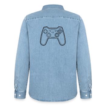 Spiel Controller Line Art - Männer Jeanshemd Organic von Stanley/Stella - verwaschenes Hellblau - Hinten - AI Model Male 185 light (185cm)