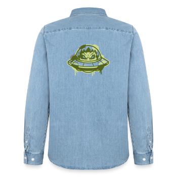Logo graffiti d’OVNI extraterrestre - Chemise en denim homme bio Stanley/Stella - bleu clair délavé - Dos - AI Model Male 185 light (185cm)