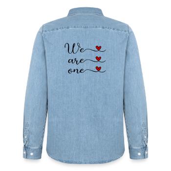 We are one Unity Team Design - Men’s Organic Denim Shirt by Stanley/Stella - light wash - Back - AI Model Male 185 light (185cm)