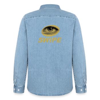 Balayage demi-ton œil doré - Chemise en denim homme bio Stanley/Stella - bleu clair délavé - Dos - AI Model Male 185 light (185cm)