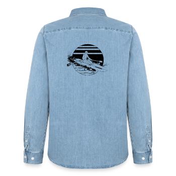 Rower Drawing - Men’s Organic Denim Shirt by Stanley/Stella - light wash - Back - AI Model Male 185 light (185cm)
