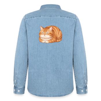Rote Katze - Männer Jeanshemd Organic von Stanley/Stella - verwaschenes Hellblau - Hinten - AI Model Male 185 light (185cm)