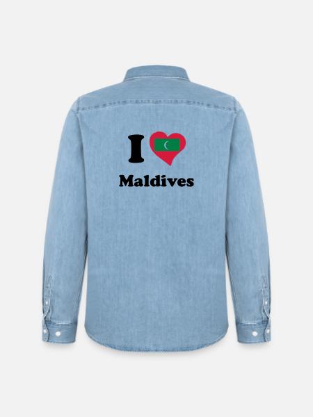 I love Maldives - Io amo Maldive - Camicia in denim uomo bio di Stanley/Stella - azzurro chiaro slavato