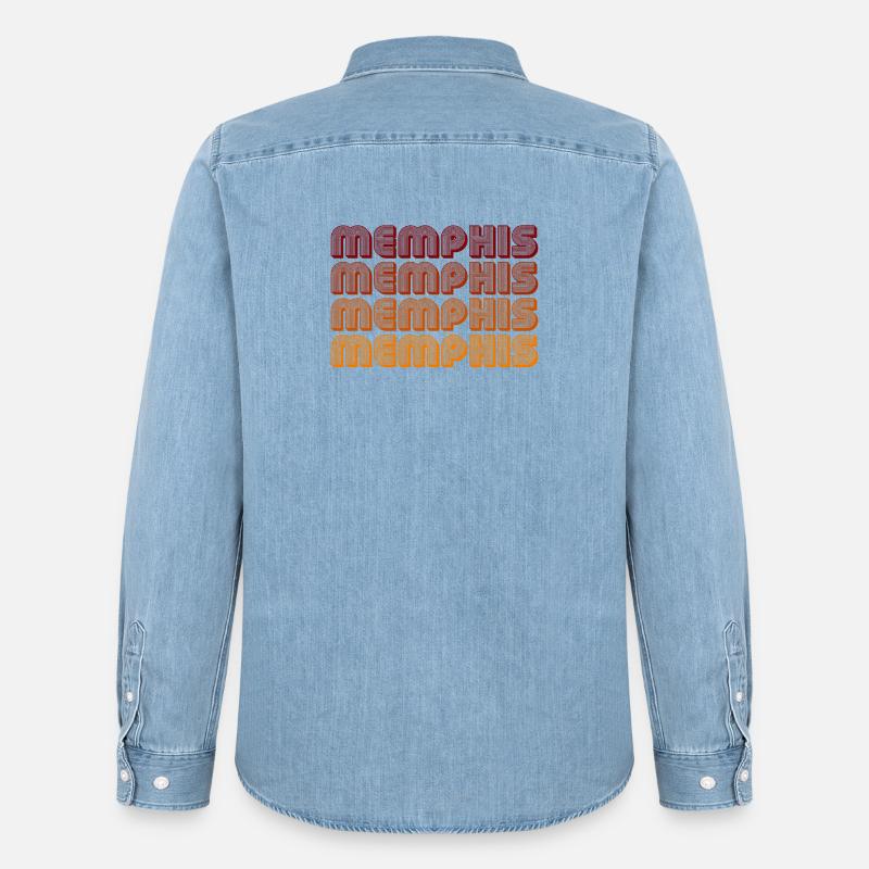 Memphis Gradient Text Repeat - Männer Jeanshemd Organic von Stanley/Stella - verwaschenes Hellblau