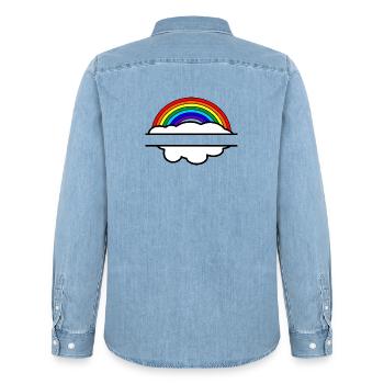 Rainbow cloud name banner - Men’s Organic Denim Shirt by Stanley/Stella - light wash - Back - AI Model Male 185 light (185cm)