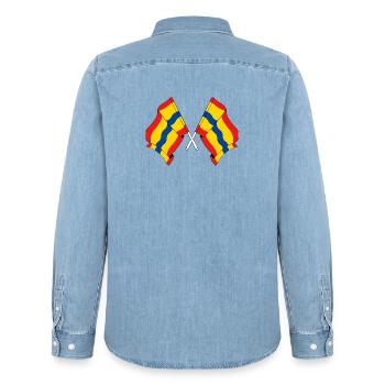 Two flags of the province of Overijssel - Men’s Organic Denim Shirt by Stanley/Stella - light wash - Back - AI Model Male 185 light (185cm)
