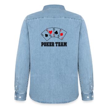 Poker Team - Männer Jeanshemd Organic von Stanley/Stella - verwaschenes Hellblau - Hinten - AI Model Male 185 light (185cm)