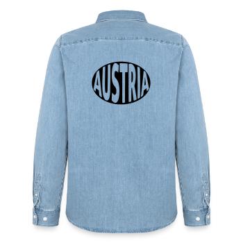 Austria - Österreich Typografie  - Männer Jeanshemd Organic von Stanley/Stella - verwaschenes Hellblau - Hinten - AI Model Male 185 light (185cm)