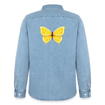 Zitronenflügel – Leuchtender Frucht-Schmetterling - Männer Jeanshemd Organic von Stanley/Stella - verwaschenes Hellblau - Hinten - AI Model Male 185 light (185cm)