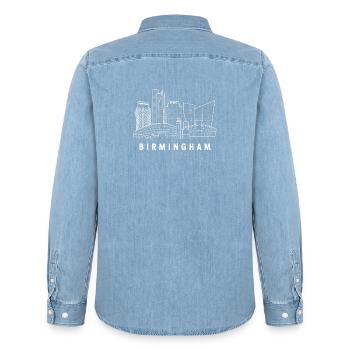 Ville d’art de la ligne de la ligne de l’horizon de Birmingham - Chemise en denim homme bio Stanley/Stella - bleu clair délavé - Dos - AI Model Male 185 light (185cm)