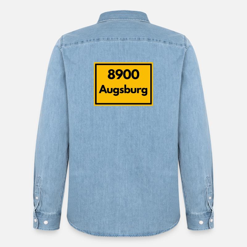 OLD POSTCODE POSTCODE RETRO 8900 AUGSBURG - Men’s Organic Denim Shirt by Stanley/Stella - light wash
