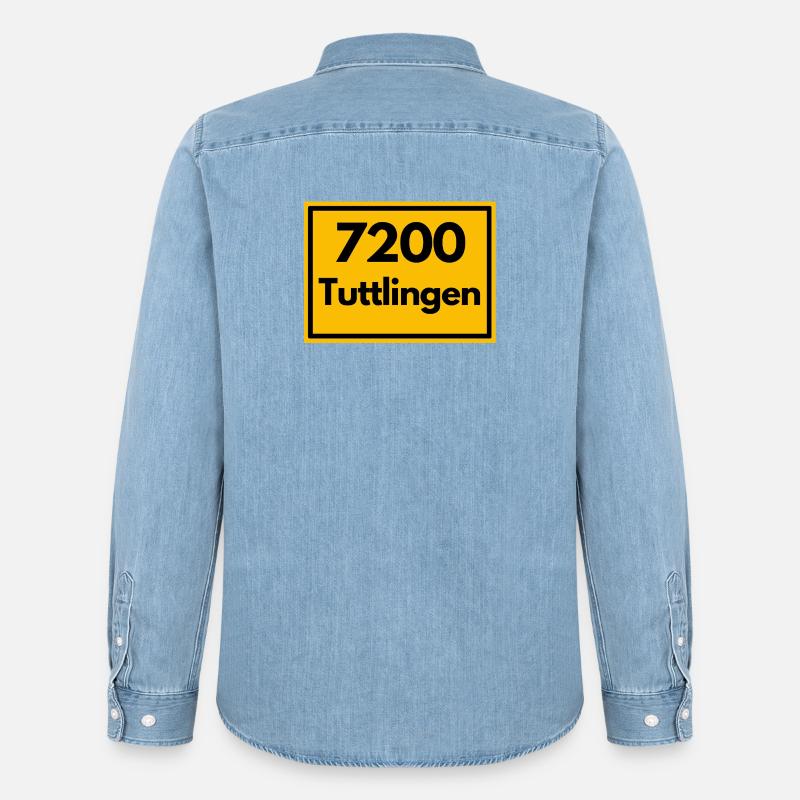 OLD POSTCODE POSTCODE RETRO 7200 TUTTLINGEN - Men’s Organic Denim Shirt by Stanley/Stella - light wash