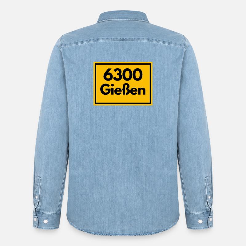 ANCIEN CODE POSTAL RETRO 6300 GIESSEN - Chemise en denim homme bio Stanley/Stella - bleu clair délavé