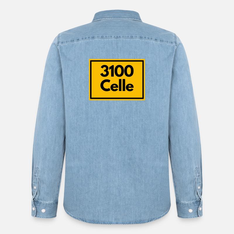 OLD POSTCODE POSTCODE RETRO 3100 CELLE - Men’s Organic Denim Shirt by Stanley/Stella - light wash